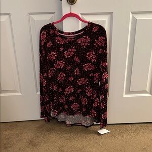 Kenzie Black and Pink Floral Long Sleeve Top